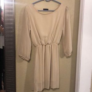 Tan, Sheer, long sleeve, knee length, Dress